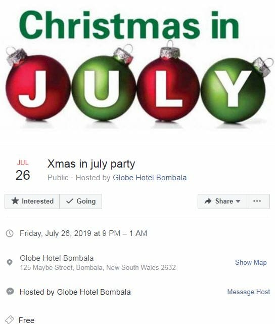 Christmas in July at Globe Hotel, Bombala