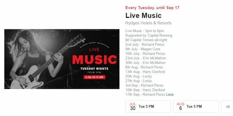Live Music at Rydges, Tuesday evenings