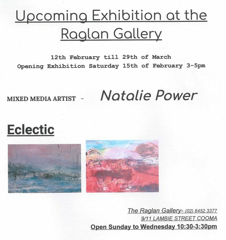 ** RAGLAN GALLERY CLOSURE IN PLACE ** Eclectic Art Exhibition by Natalie Power