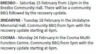 SMRC Bushfire Community Recovery Meeting & BBQ Cooma