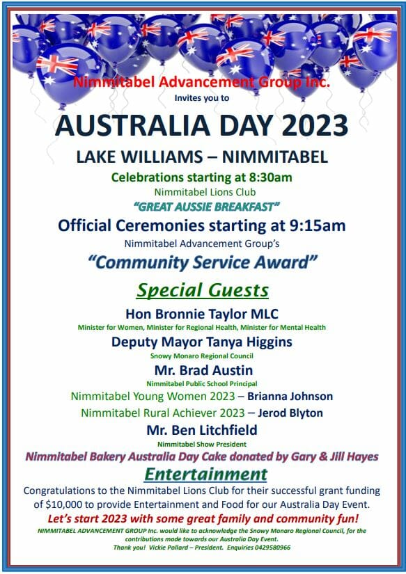 Nimmitabel Australia Day poster 2023 - Visit Cooma